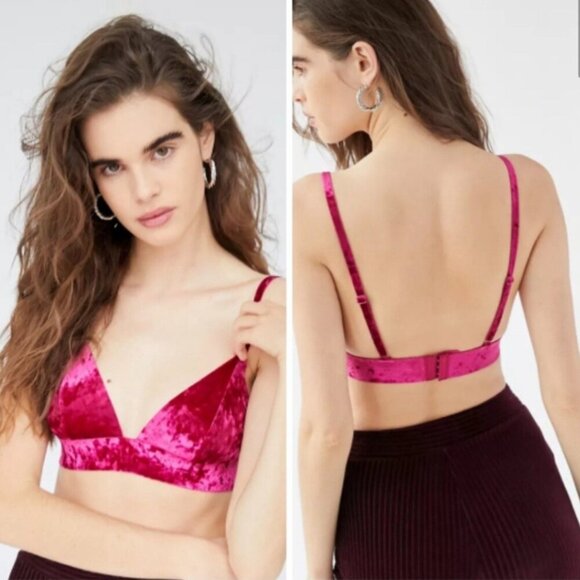 URBAN OUTFITTERS OUT FROM UNDER Velvet Triangle Bralette Raspberry Purple Goth - Picture 1 of 12